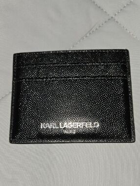 Karl Lagerfeld Black Pebbled Leather Card Case with Silver Logo